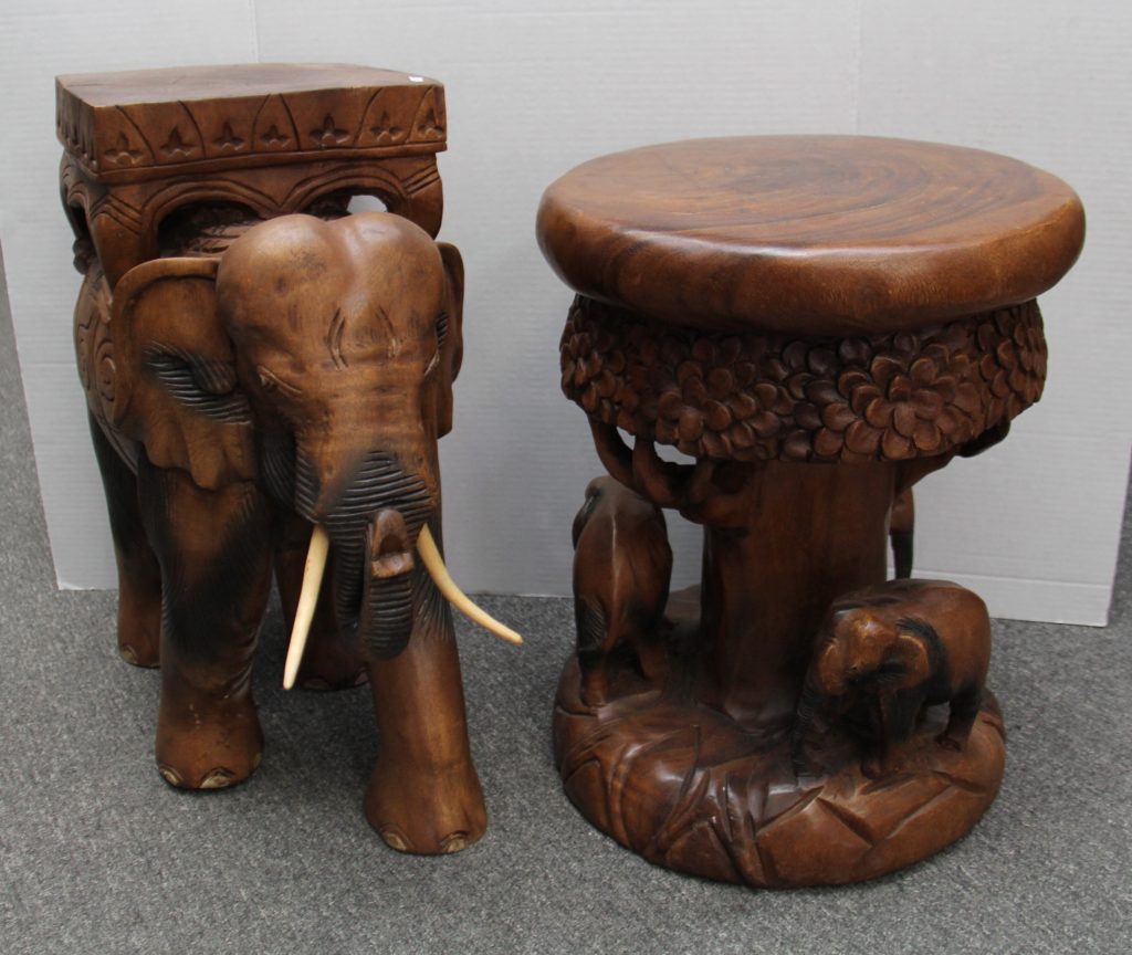 carved wooden stools tables